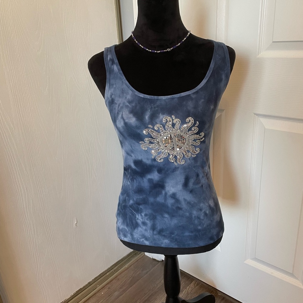 INC International Concepts Navy Tie-Dye Tank with Embellishment NWOT Size S